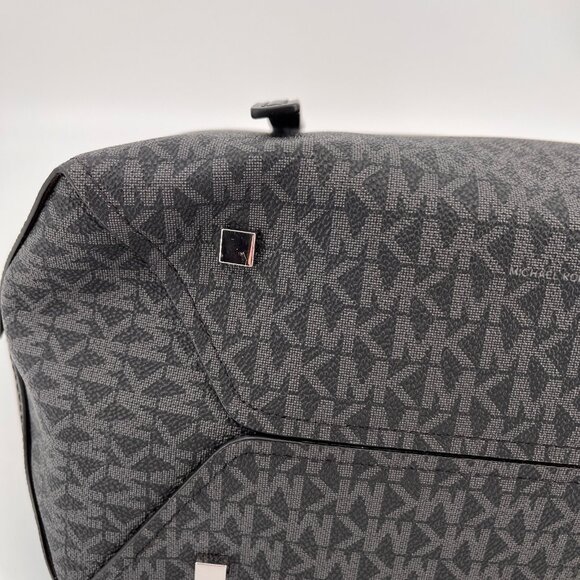 Michael Kors Moore Large Buckle Tote Black Logo Canvas Silver Hardware - Picture 10 of 16